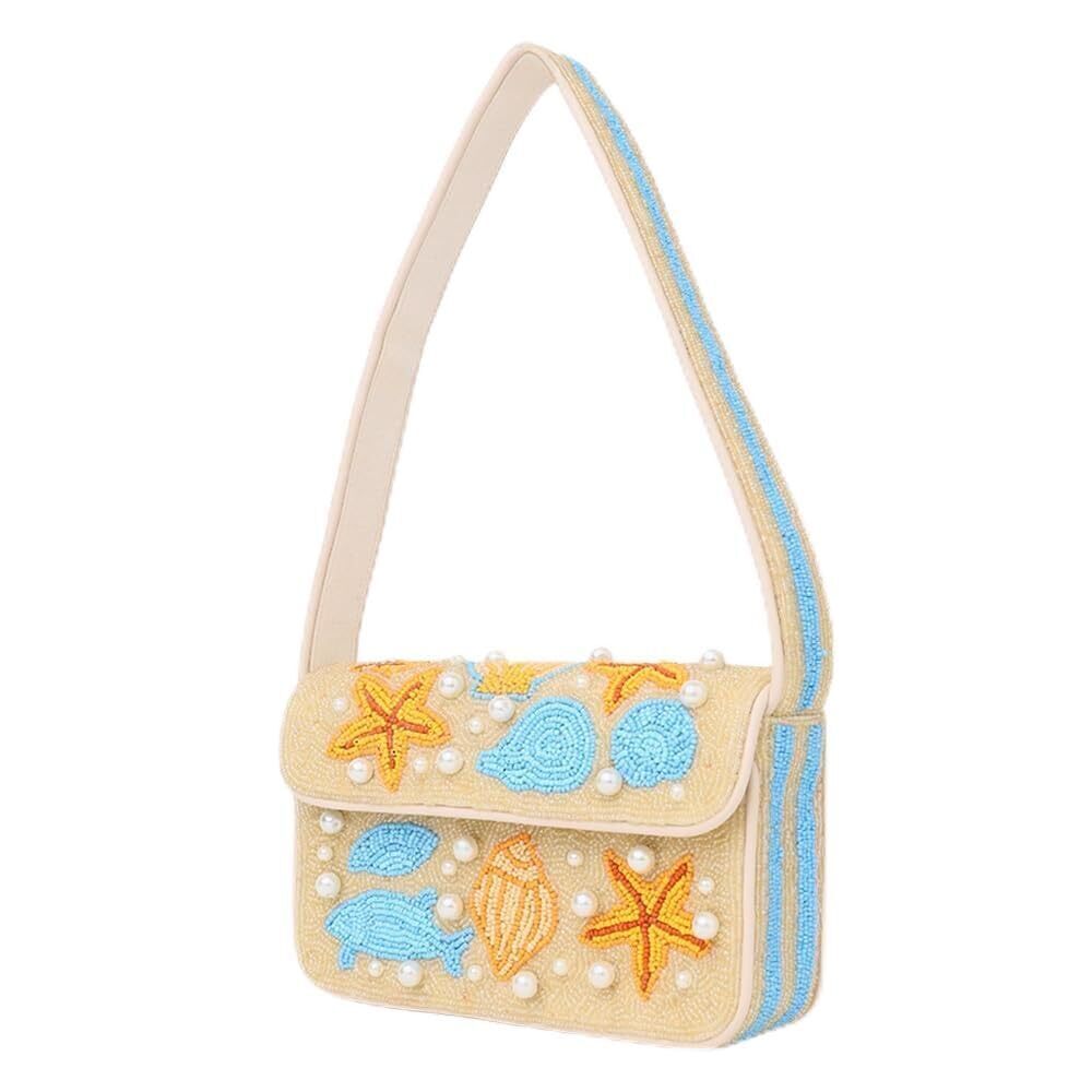 3658 Premium Handcrafted Beach Beaded Bags , Girls - Evening Purse Seashell
